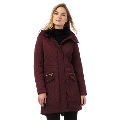 Dark red longline quilted parka coat